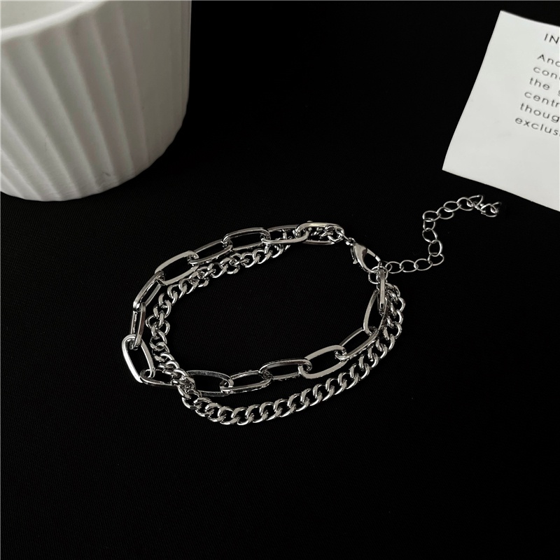 Vòng Tay Cool Double Layer Link Chain Bracelet Fashion Silver Cuff Bracelets for Women Jewelry Adjustable Gift | BigBuy360 - bigbuy360.vn