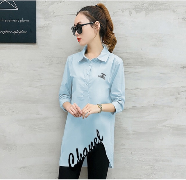 Áo sơ mi form dài tà lệch đủ màu tay lửng bao xinh