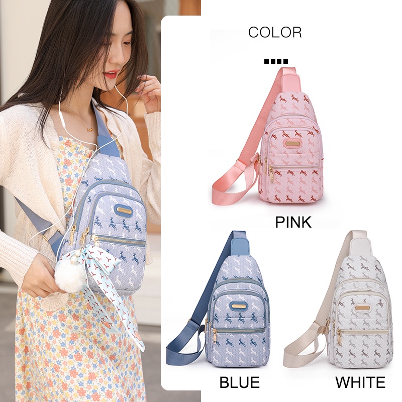 Túi Đeo Chéo Một Bên Vai Đa Năng Kiểu Dáng Ngọt Ngào Có Lỗ Tai Nghe Nghe Chụp Tai