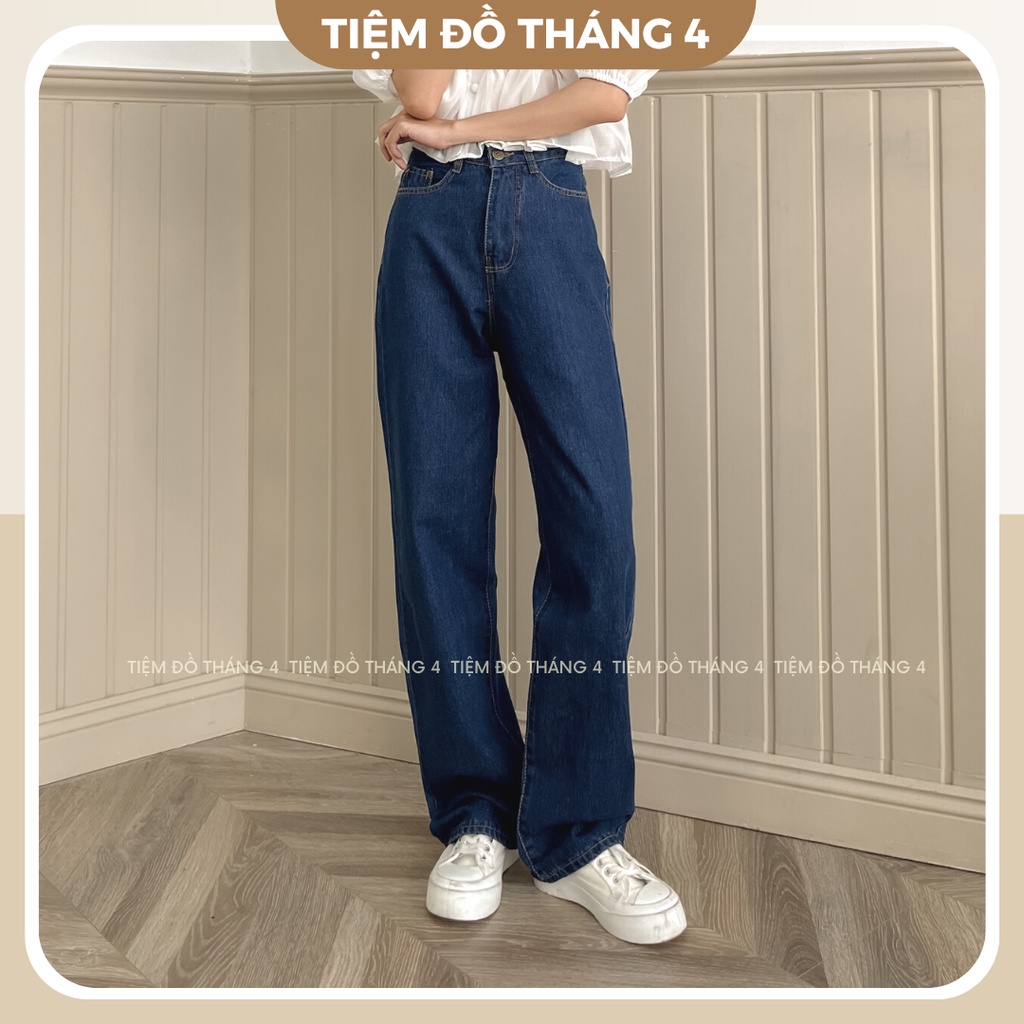 Quần Jean Ống Rộng Nữ TIỆM ĐỒ THÁNG 4 Vải Jean Lưng Cao Dáng Suông Form Siêu Hack Dáng Dễ Phối Đồ HIGH CULOTE HN010