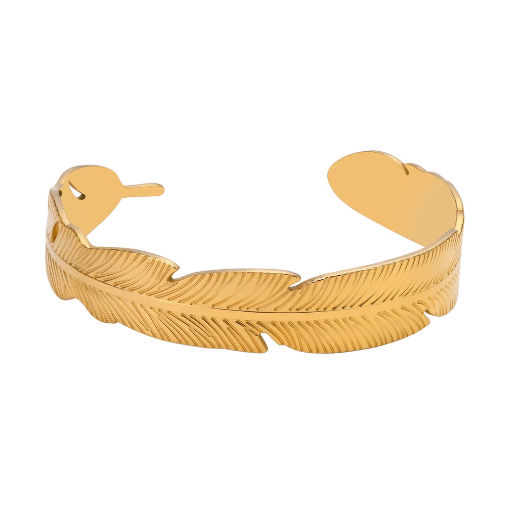 Vnox Vòng Đeo Tay Hở Hình Lông Vũ Bằng Thép Không Gỉ Tông Vàng Bạc Làm Quà Sinh Nhật Cho Nữ