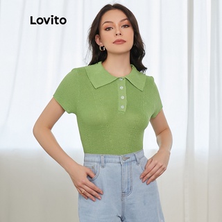 Lovito Áo thun Polo đan trơn thường L21EN025 (Xanh lá cây)