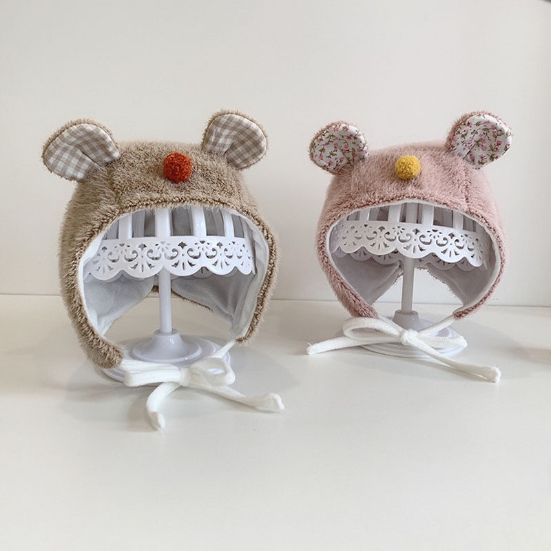 Mũ Bonnet Nhồi Bông Dày Mềm Mại Giữ Ấm Mùa Đông Cho Bé