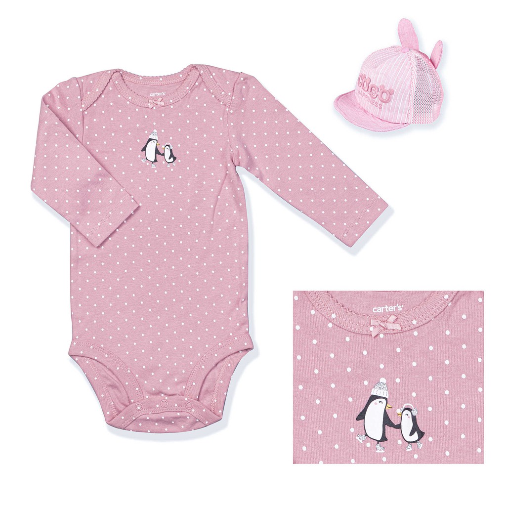 Bodysuit cho bé dài tay hồng chấm bi chất liệu cotton  từ 0-24 tháng ❤126H756a