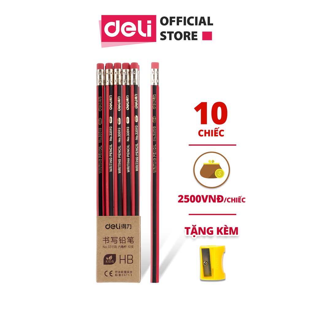 Bút chì lục giác Deli - bút chì gỗ - loại 2B/HB - 10 chiếc/hộp - 33158 / 33159