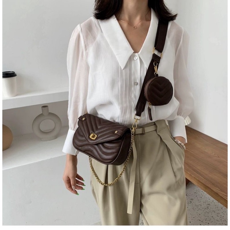 Túi Xách Nữ Da Mềm Trần Trám, Set 2 Túi Đeo Chéo Thời Trang