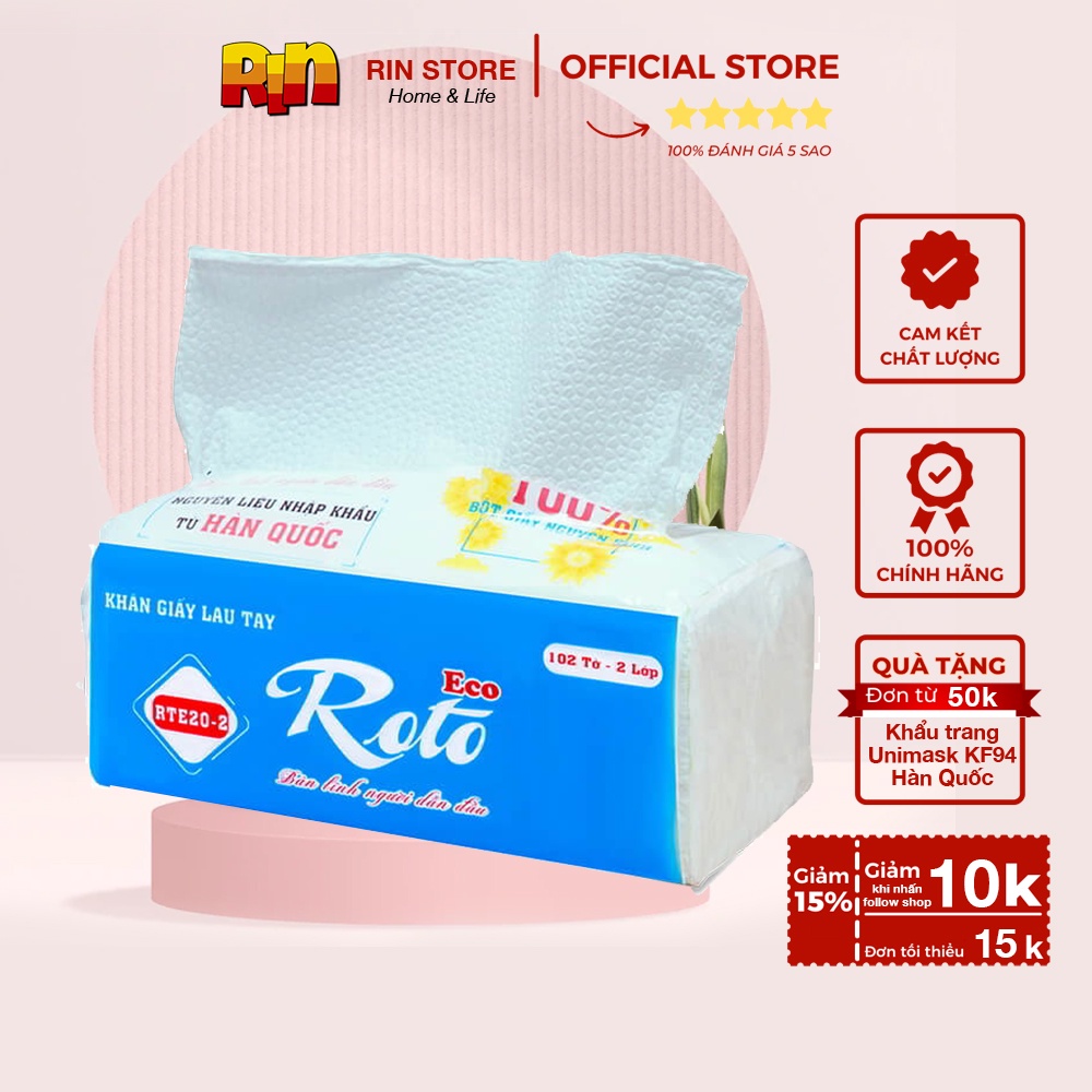 Khăn giấy Roto Eco20 lau tay đa năng 2 lớp thấm hút tốt, dai, không nhũng, không vón cục, an toàn với mọi loại da - Rin