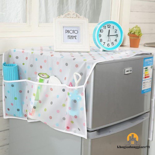 Tấm Phủ Tủ Lạnh máy giặt lò vi sóng in hình dễ thương, bảo vệ tủ chống bụi bẩn, chống thấm nước có túi bên hông đựng đồ