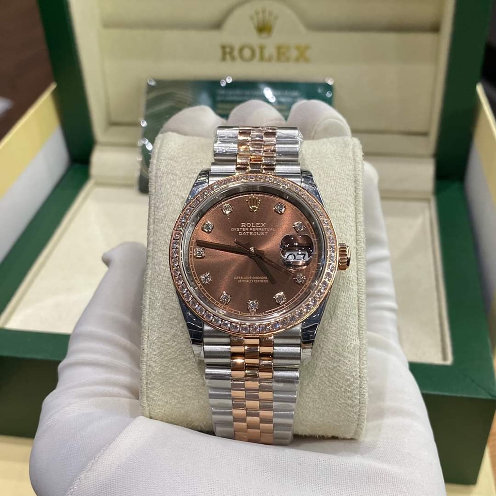 Đồng hồ đeo tay nữ ROLEX DATEJUST, đồng hồ nữ dây thép không gỉ full box cao cấp như hình, màu chocolate siêu sang