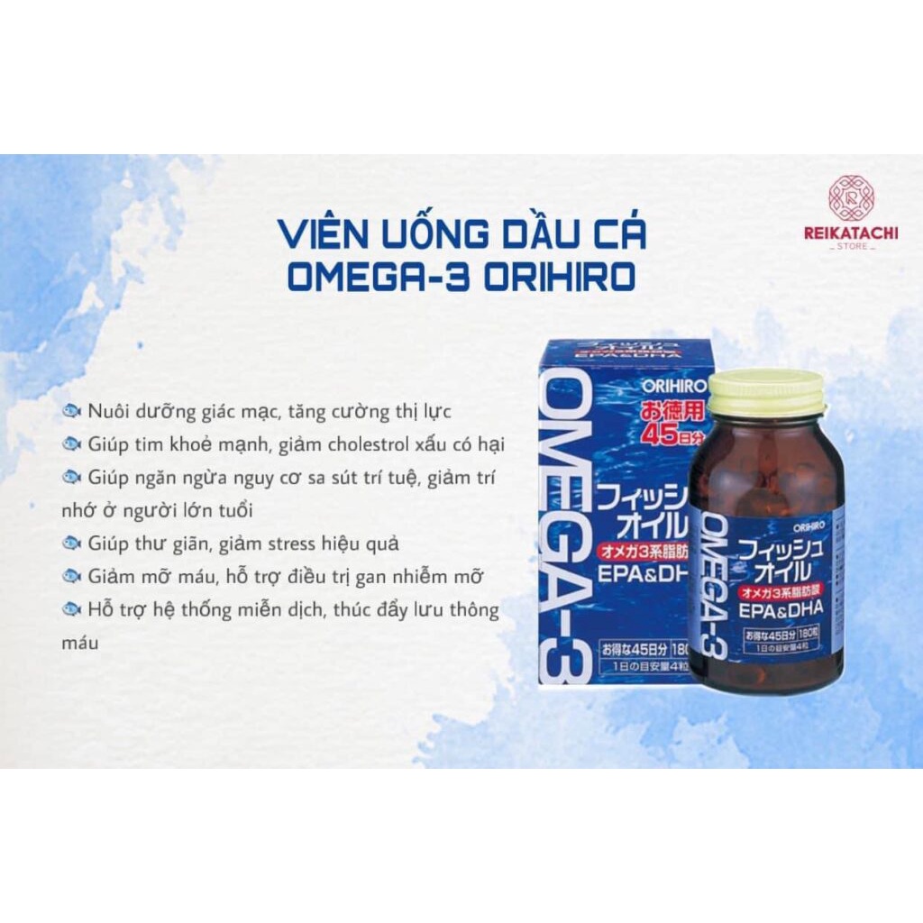 Viên Dầu Cá Omega3 Omega-3 Orihiro Nhật Bản 180 viên
