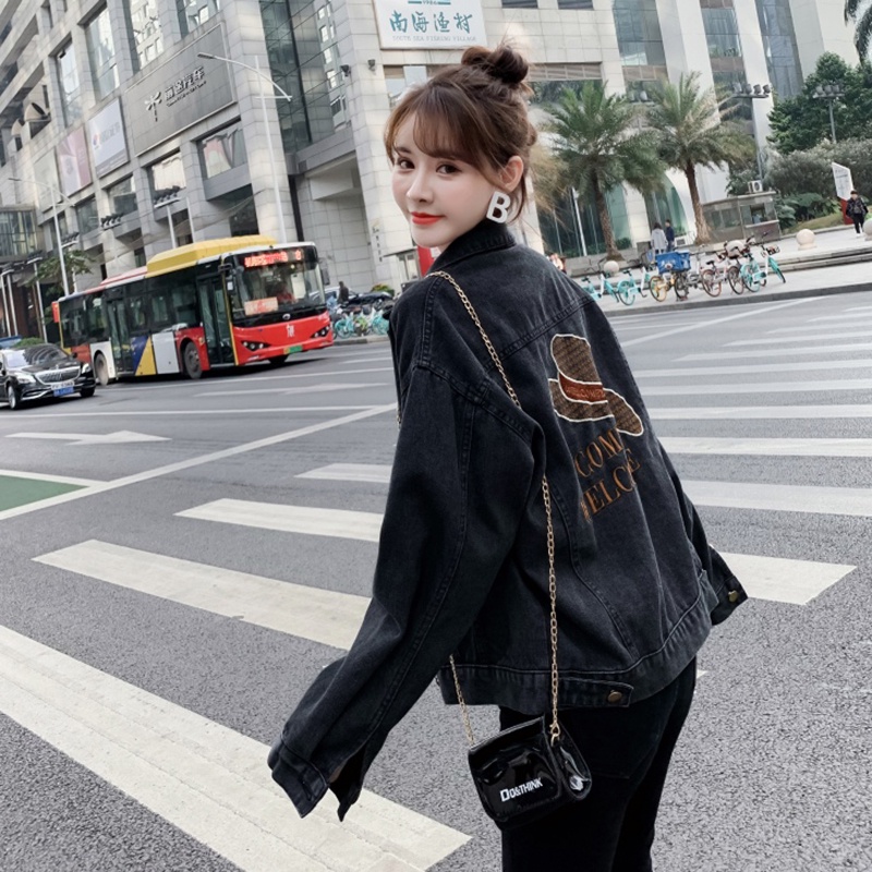 Áo khoác denim IELGY dáng ngắn rộng phong cách Hàn Quốc thời trang cho nữ