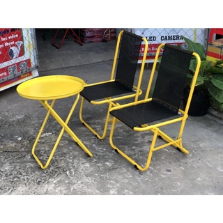 WOW Bộ 1 bàn tròn 2 ghế xếp (MÀU VÀNG) gọn đa năng, bộ bàn trà chanh, cafe quán góc, du lịch tiện dụng  "VUA GIA RE"