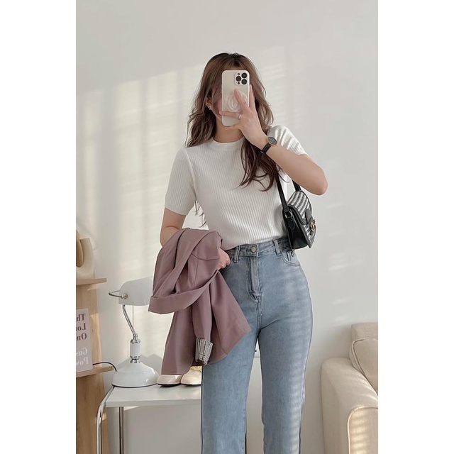 [ẢNH THẬT] Áo Len Tăm Dáng Ôm Body Cổ Cao 3 Phân Cao Cấp Phong Cách Vintage Hàn Quốc Tiêu Thư