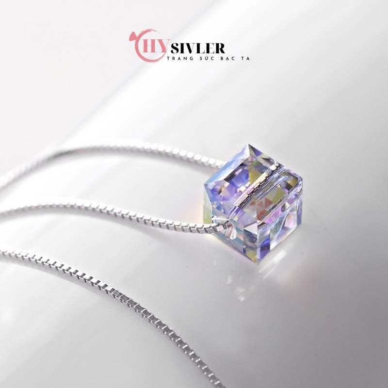 Dây chuyền bạc đá lập phương pha lê 7 màu đá 8 ly dây chuyền nữ bạc thật giá rẻ