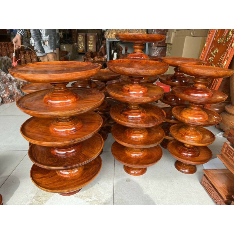 Đĩa trái cây gỗ hương đặt bàn thờ gia tiên,bàn thờ đk 25 cm