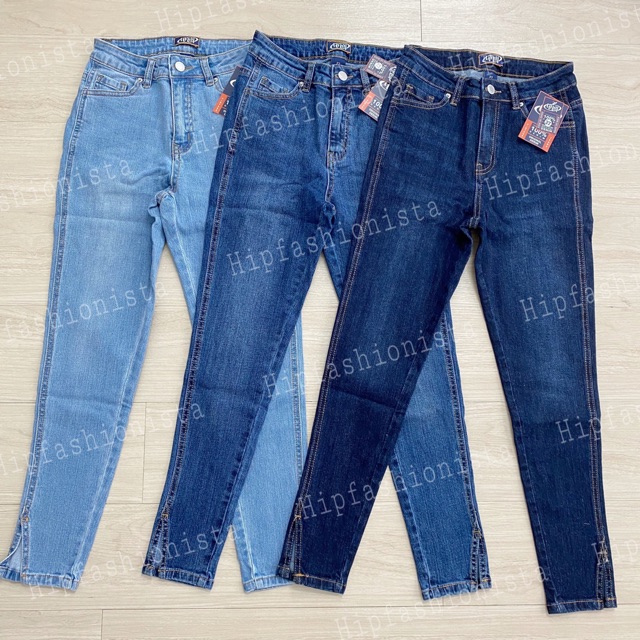 Quần jean skinny nữ 9 tấc xẻ lai lưng cao ngang rốn chất jean dày dặn co giãn thoải mái (Hình thật)