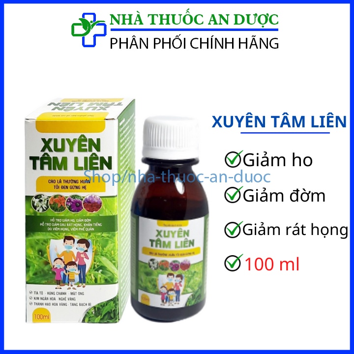 Siro xuyên tâm liên giúp giảm ho, long đờm, chảy nước mũi do viêm họng, cảm lạnh, cảm cúm – Chai 100ml