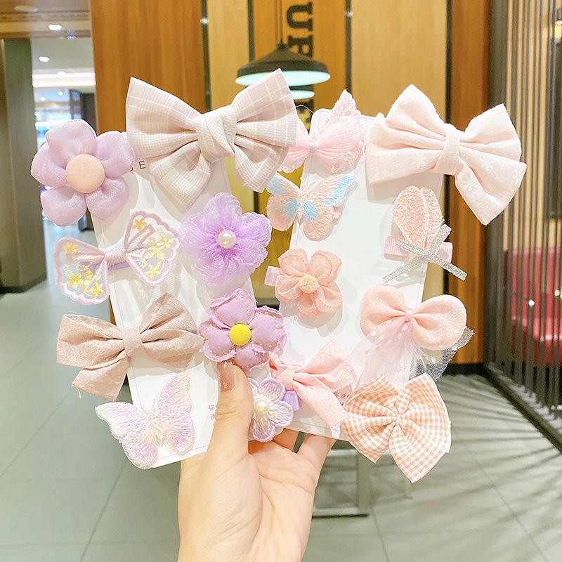 Bộ Kẹp Tóc Nơ Hoa Đáng Yêu Cho Bé Gái