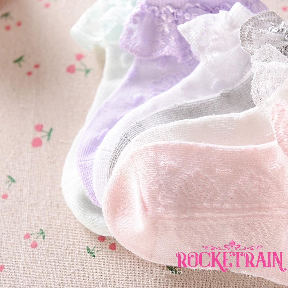 Vớ cotton phối ren đính nơ dễ thương dành cho bé gái