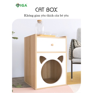 Tủ cho mèo thông minh có ngăn kéo, giường ngủ chó mèo cao cấp bằng gỗ kệ tủ đầu giường- GP195