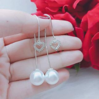 (CÓ FEEDBACK KH) Bông tai tim dáng dài bạc ý 925