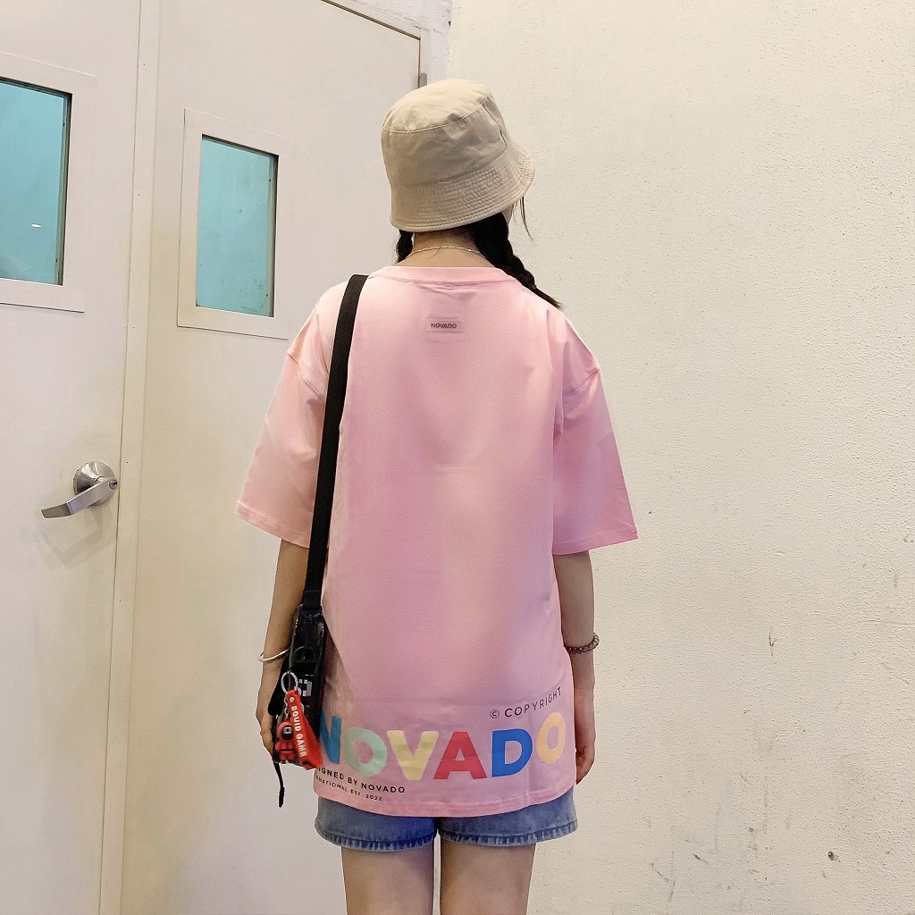 Áo Phông Nam / Nữ Tay Lỡ Unisex Novado Fashion Cotton 4 Chiều Form Rộng Dày Dặn Thoáng Mát Hồng N13H-CV