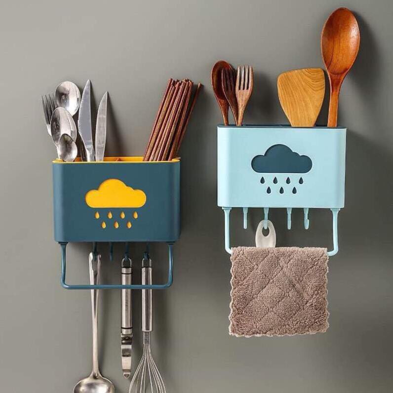 Kệ nhựa để đồ dán tường đa năng đám mây KC Giá đựng thìa đũa phòng bếp