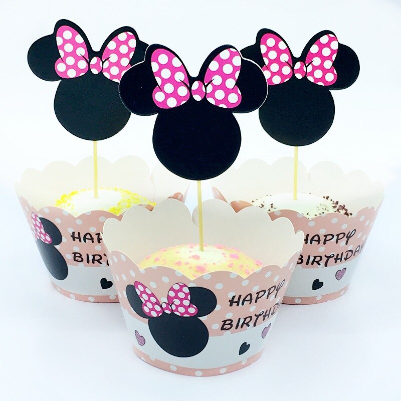 Set 24 Giấy Gói Bánh Cupcake Hình Chuột Mickey/Minnie Xinh Xắn