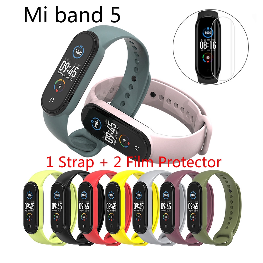 Bộ Vòng Tay Silicone 1 Dây Chống Nước + 2 Miếng Dán Bảo Vệ Màn Hình Cho Xiaomi Band 5