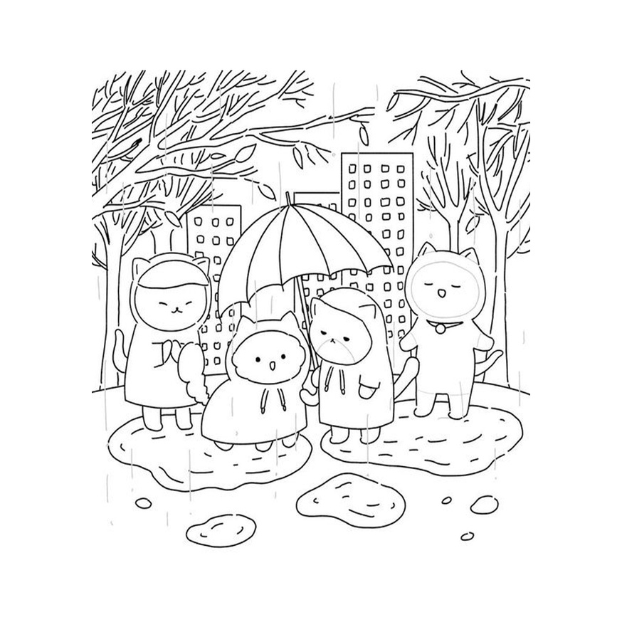 Set 10 Tờ Tranh Tô Màu gia đình mèo Dành Cho Màu Sáp, Màu Chì