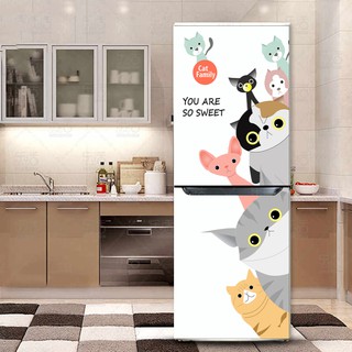 Decal dán tủ lạnh mèo siêu dễ thương - Miếng dán Cửa Tủ Lạnh chống thấm cao cấp