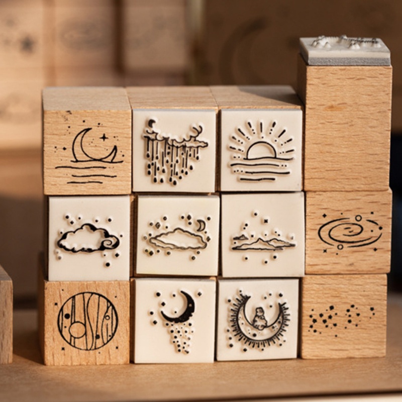 Set 16 Con Dấu Bằng Gỗ Phong Cách Vintage Dùng Để Trang Trí Sổ Tay / Nhật Ký