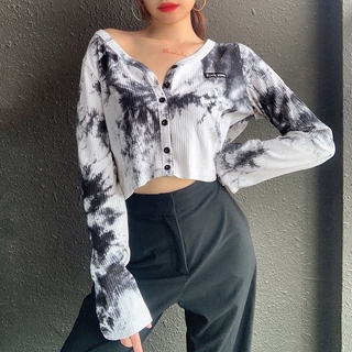 Áo Croptop Tay Dài Phối Nút Thiết Kế Hợp Thời Trang Cho Nữ