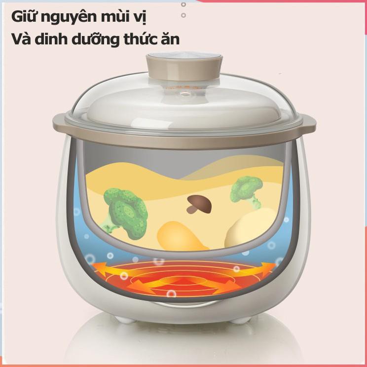 Nồi nấu cháo chậm cách thuỷ cho bé Bear 0.8L, có thể ninh hầm, kèm lồng hấp