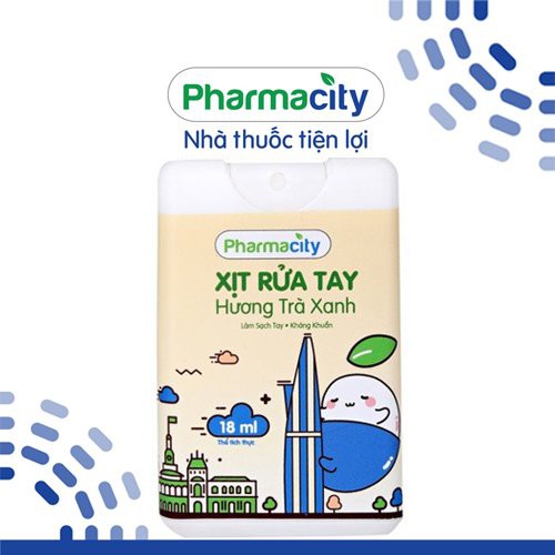 Xịt rửa tay hương trà xanh Pharmcity 18ml