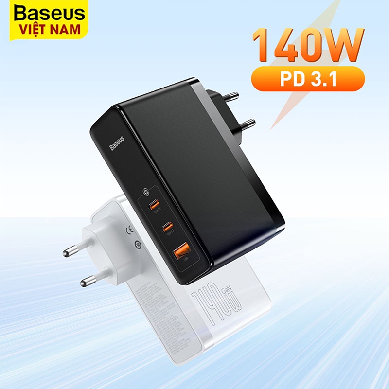 Bộ Sạc Nhanh Baseus GaN5 Pro 140W 1 USB + 2 Type-C PD3.1 dành cho máy tính bảng, laptop