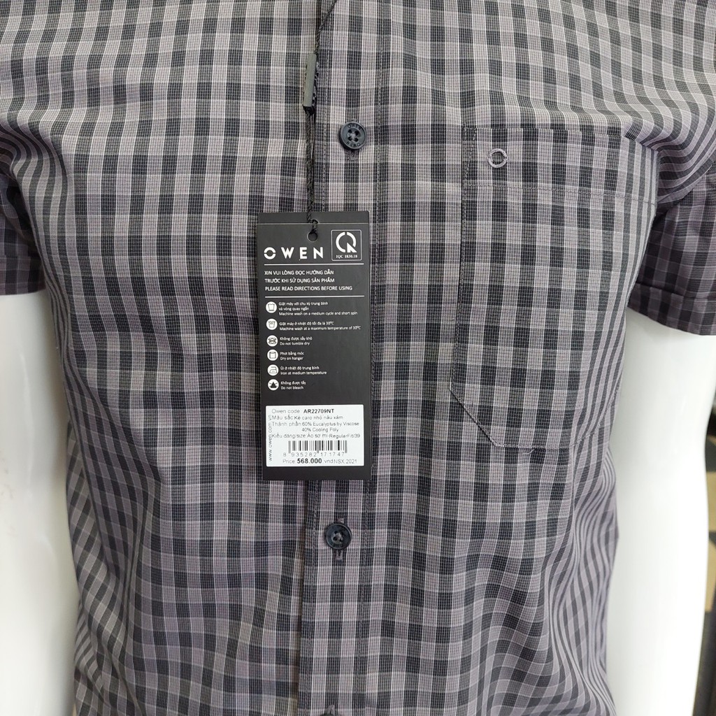 Áo Sơ Mi Nam Ngắn Tay Owen AR22709NT Somi Cộc Tay Công Sở Cao Cấp Kẻ Caro Nhỏ Nâu Xám Sợi Bạch Đàn Dáng Suông Tà Lượn | BigBuy360 - bigbuy360.vn