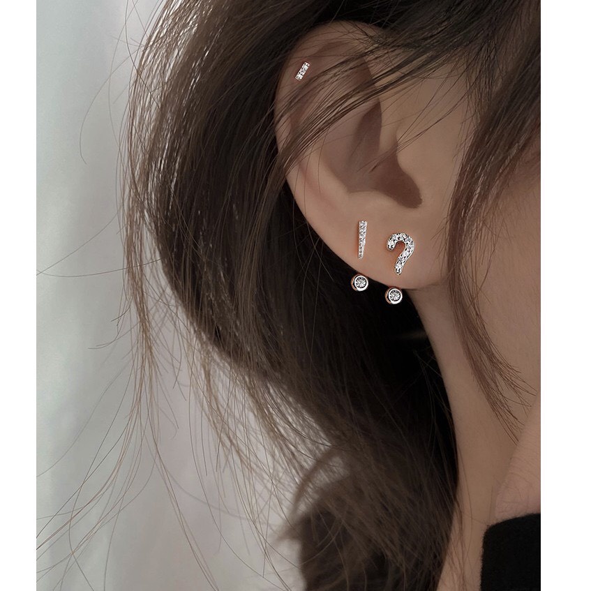 Bông tai nữ bạc ta dấu hỏi chấm đính đá độc lạ - Kho sỉ bạc Nhất Linh