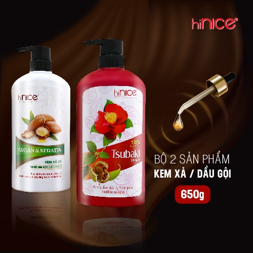 Combo Dầu Gội- Kem Xả hiNICE Tsubaki suôn mượt óng ả 650g * 620g