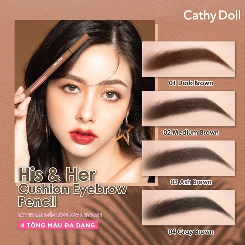 Chì Kẻ Mày 3 Trong 1 Cathy Doll His & Her Cushion Eyebrow Pencil