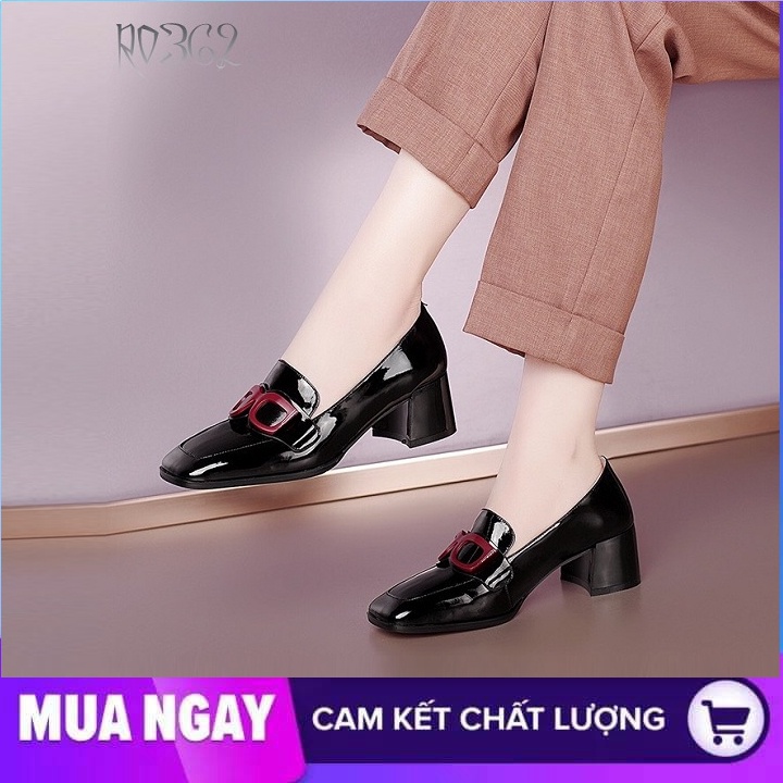 Giày cao gót nữ đẹp đế vuông 4cm hàng hiệu rosata hai màu đen trắng ro362