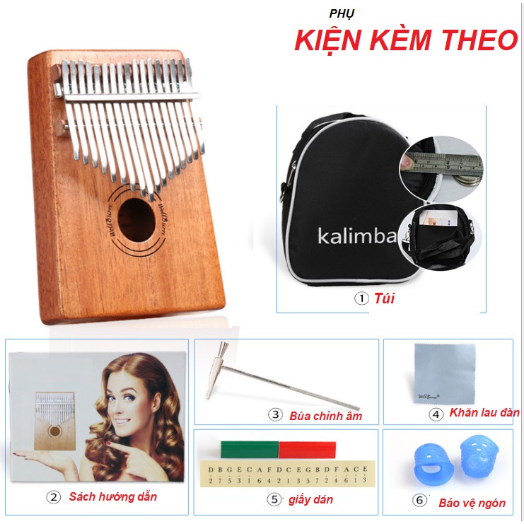 [Có sẵn] Đàn kalimba 17 phím gỗ nguyên khối Mahagony GECKO000075