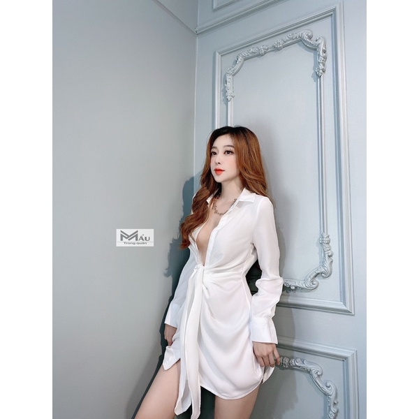 Đầm nữ body lụa buộc eo