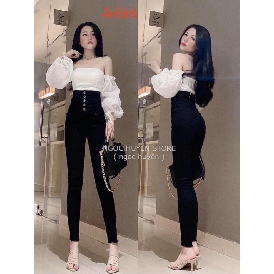 [Mã FAMARAL1 giảm 10K đơn 50K] Quần jean Nữ - Quần Bò Nữ Đen Trơn Lưng Siêu Cao Tôn Dáng 5 Nút Chuẩn Skinny AD79JM