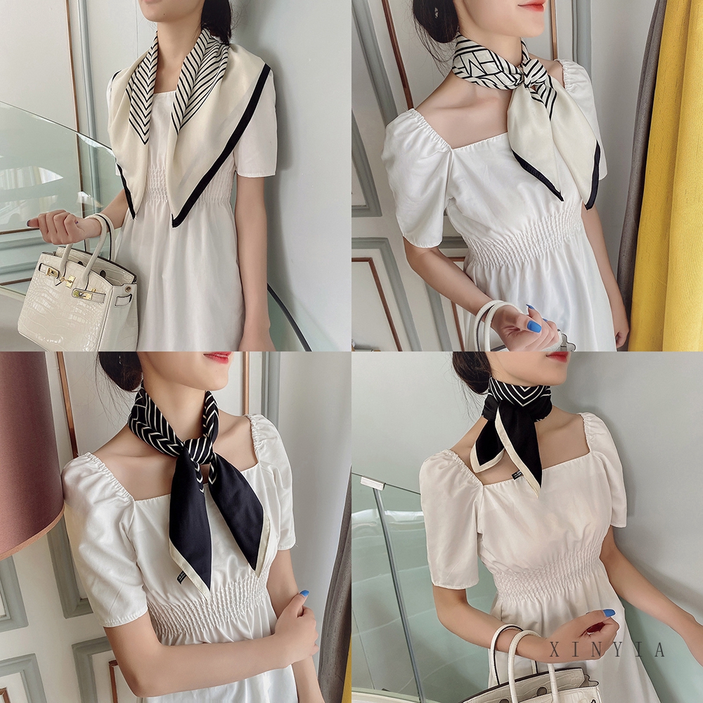 Khăn lụa hình vuông họa tiết in phong cách vintage cho nữ