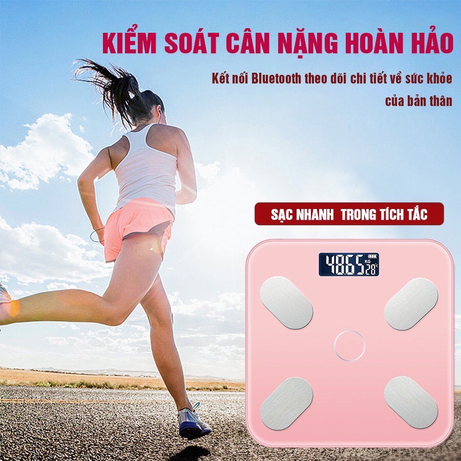 Cân điện tử bốn chấm sạc USB kết nối Bluetooth với điện thoại đo BMI - Thông minh - Tiện lợi (HATB16)