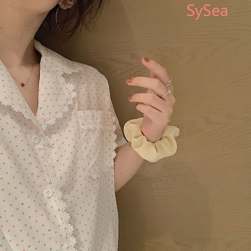 Bộ Đồ Ngủ ngắn tay Phối Ren Họa Tiết Chấm Bi Thời Trang Mùa Hè Cho Nữ