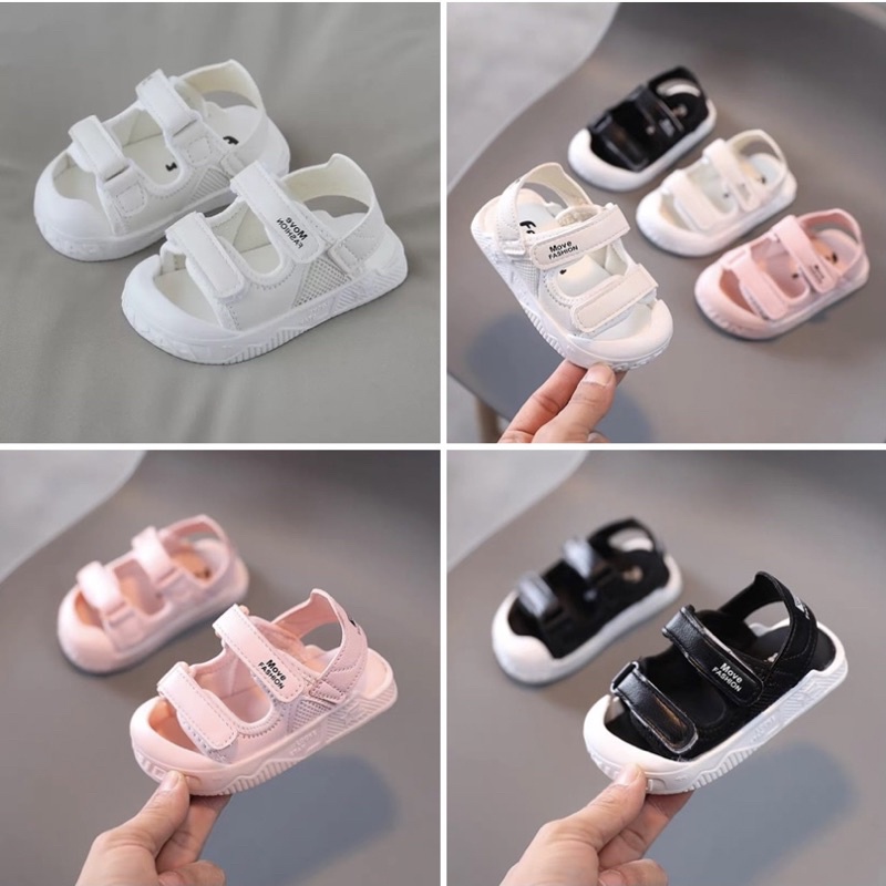 Sandal chống vấp cho bé trai, bé gái - dép quai hậu có quai ngang dán, kiểu dáng thể thao(hồng,trắng,đen)(sz15-sz25)2106