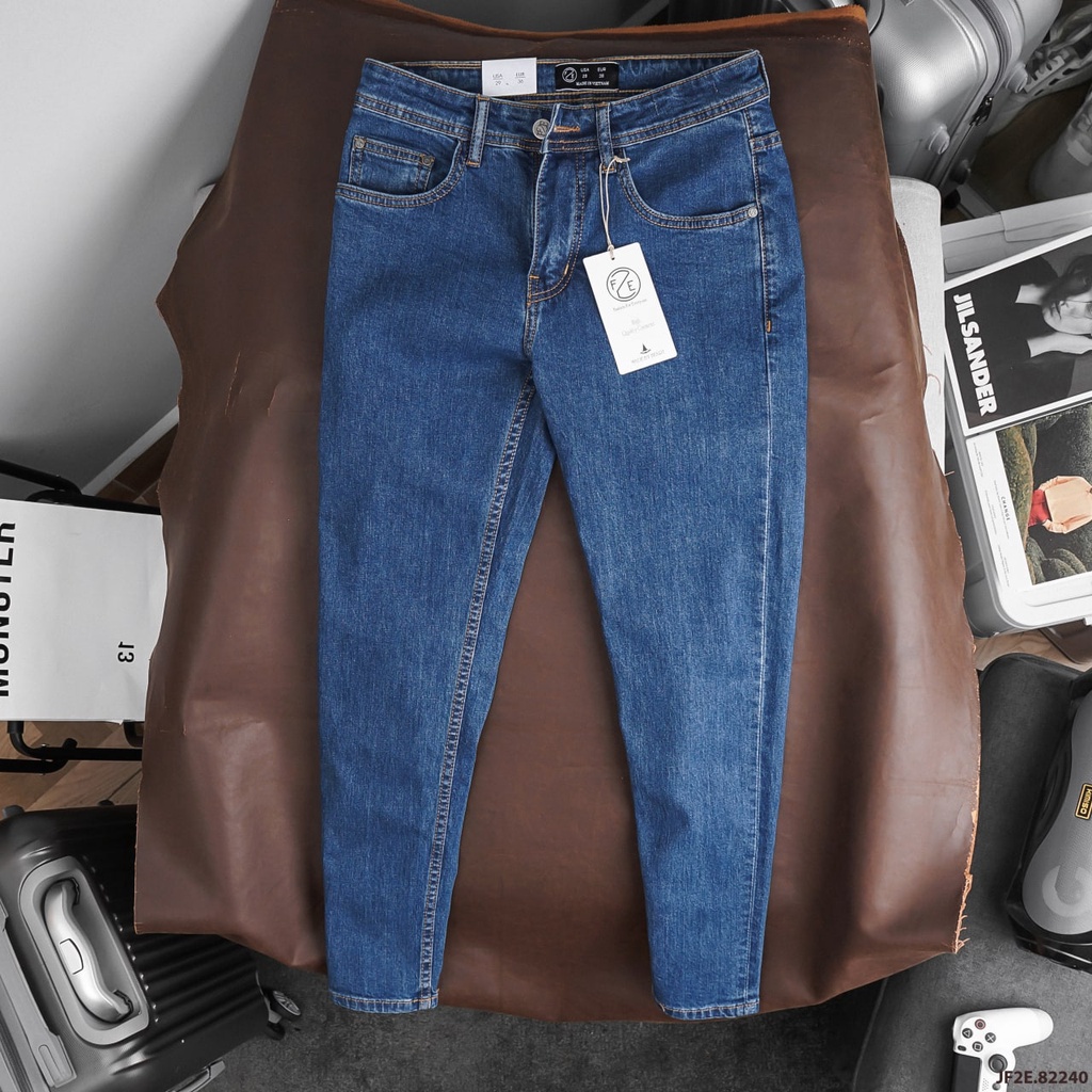 Quần jean nam xanh wash cơ bản form slim fit form dáng đẹp 40