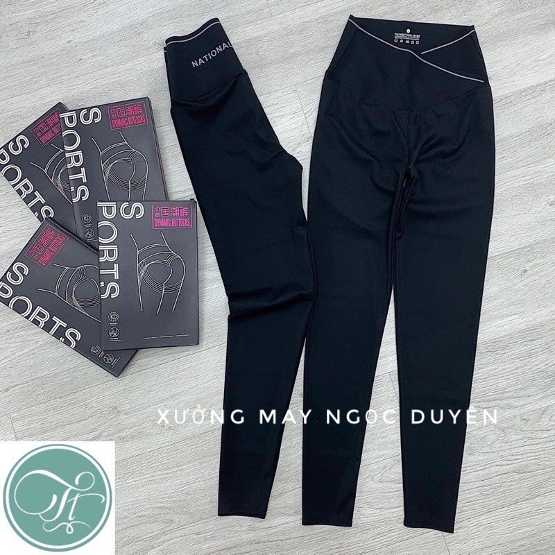 Quần legging nữ cạp cao vạt chéo viền sọc kẻ trắng gen bụng nâng mông dáng tregging ôm dài thun gân vải Umi co giãn gym